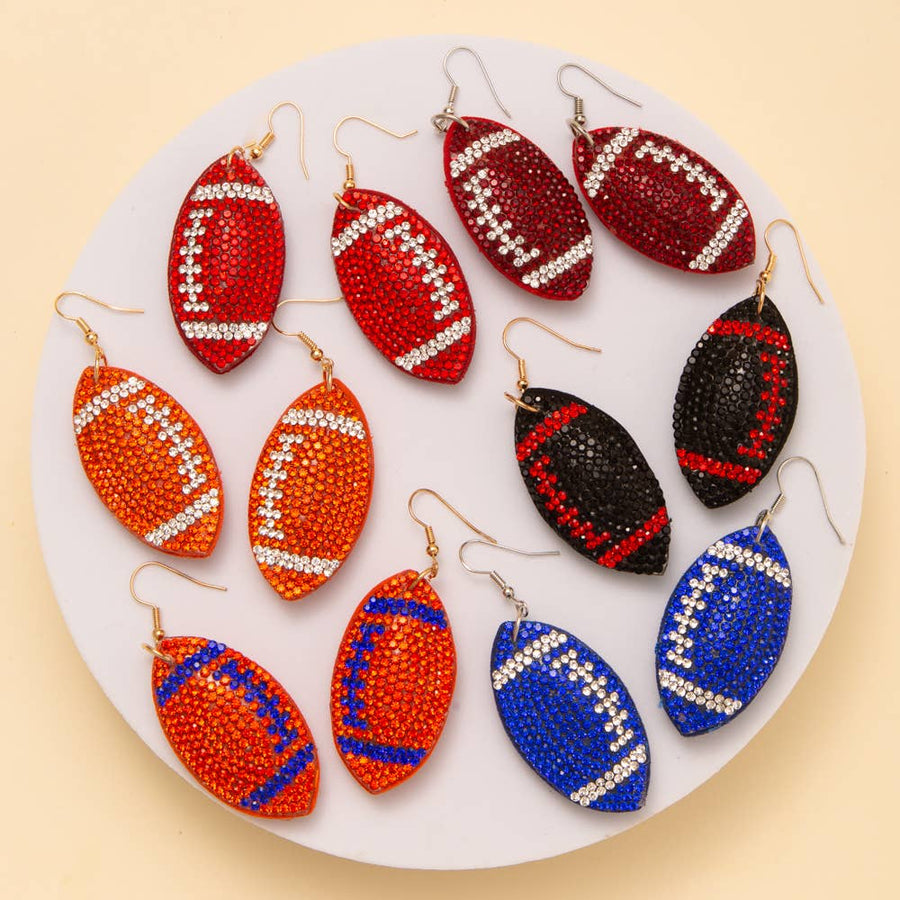 Two-Tone Rhinestone Pave Football Dangle Earrings Robin Boutique