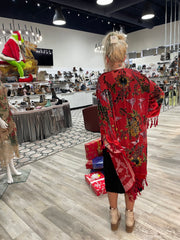 Silk Burnout Velvet Fringe Flutter Kimono by Aris A