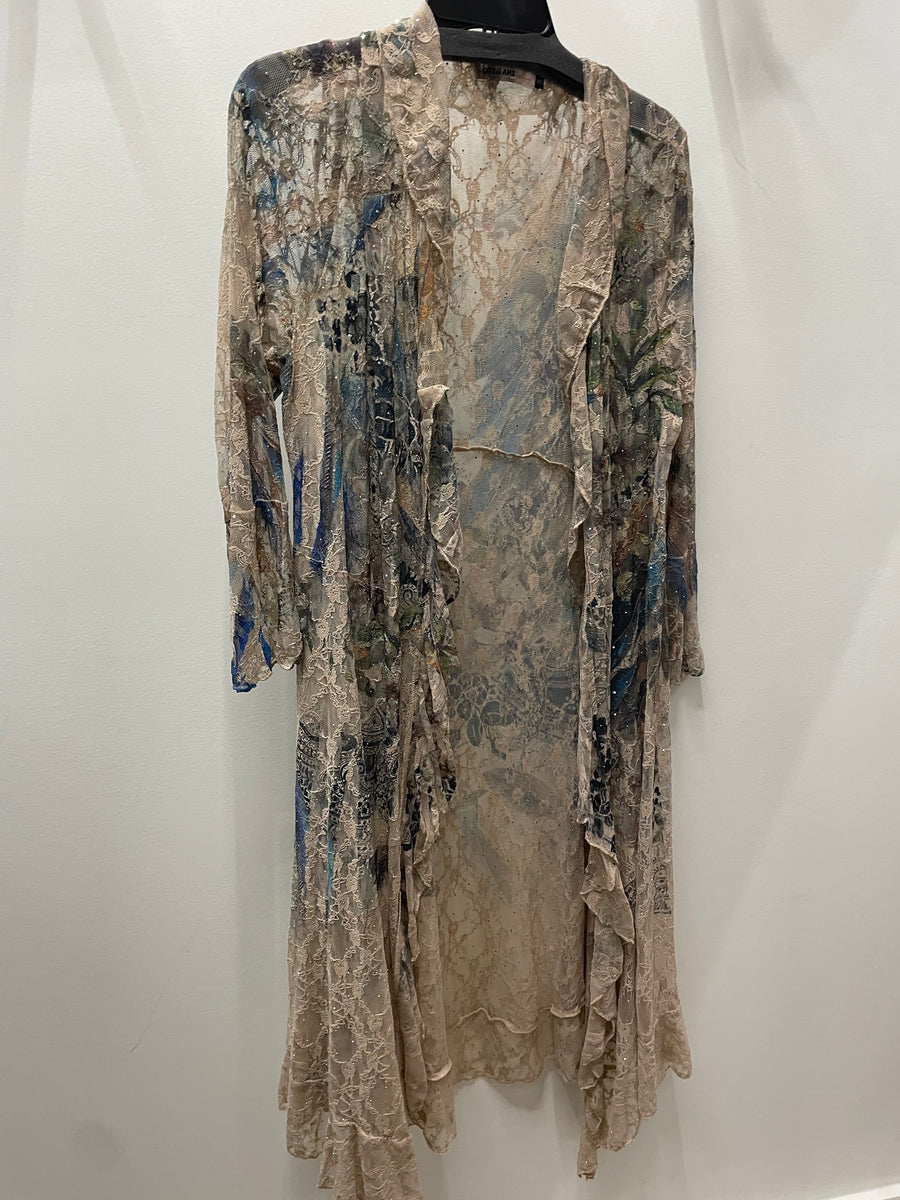 All Lace Sparkle Long Cardigan in Feathers by Origami