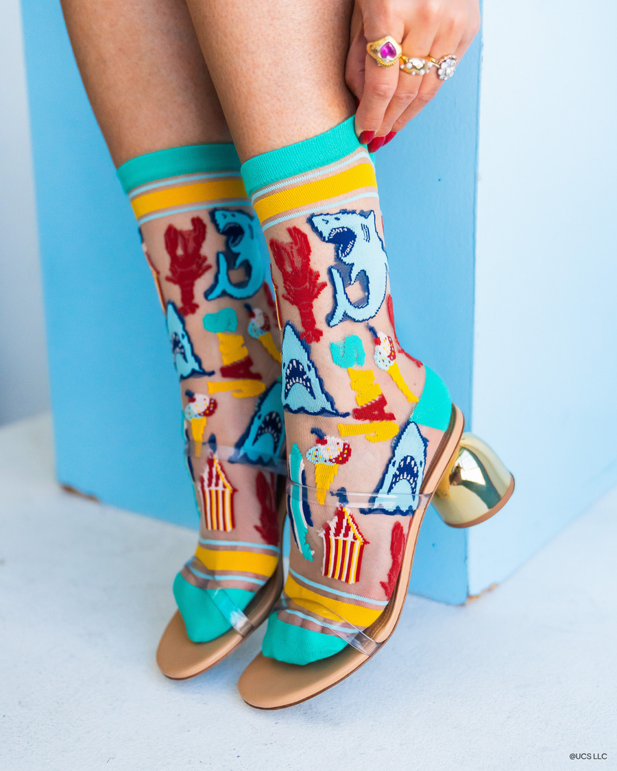 NEW STYLE: JAWS 50th Anniversary Sheer Crew Sock Robin Boutique