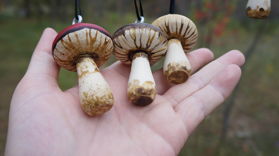 Hand Painted Wooden Mushroom Hanging Necklaces