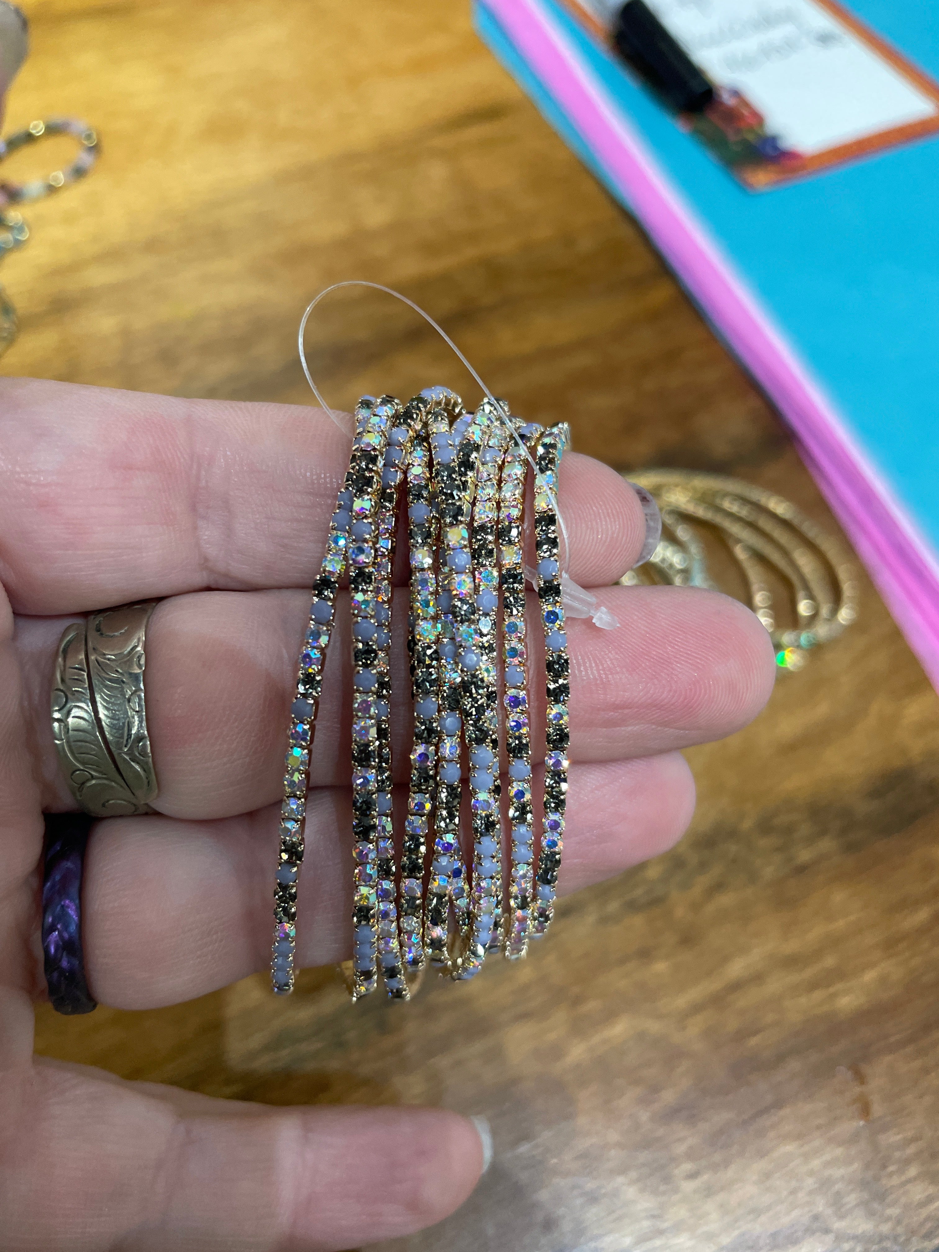 Rhinestone Tennis Stretch Bracelets on Gold