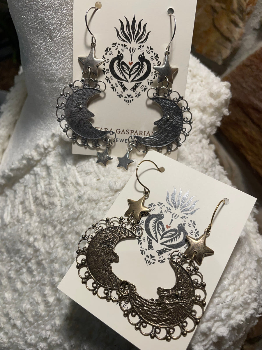 Fancy Moon and Star Earrings by Tara Gasparian