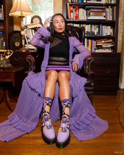 Dracula Scary Cute Shimmer Sheer Crew Sock