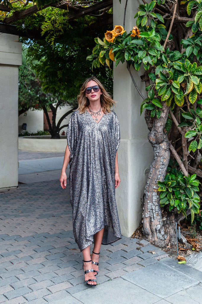 Gunmetal Nouveau Sequin Caftan Robin Boutique