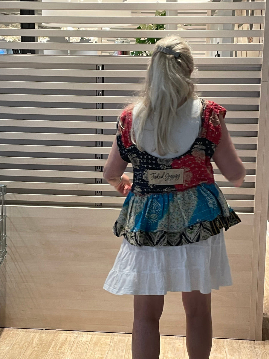 Kantha Sunrise "Dove" Sleeveless Ruffle Tank by Jaded Gypsy