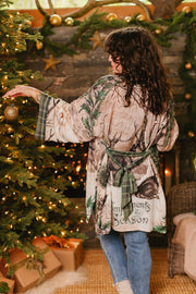 Winter Wish Christmas Plaid Bamboo Kimono Cardigan with Belt