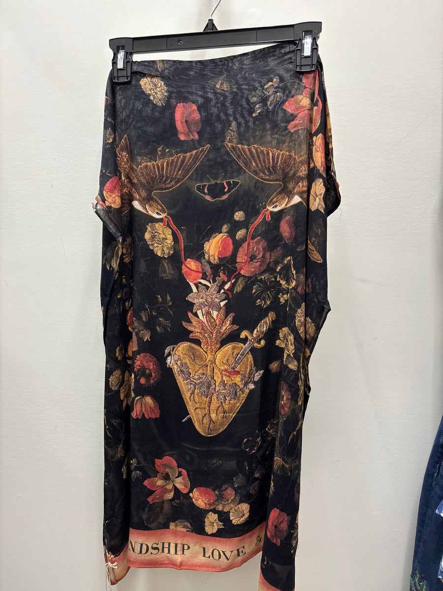 Heart of Gold Scarf with Swallows & Sacred Heart by Market of Stars Robin Boutique