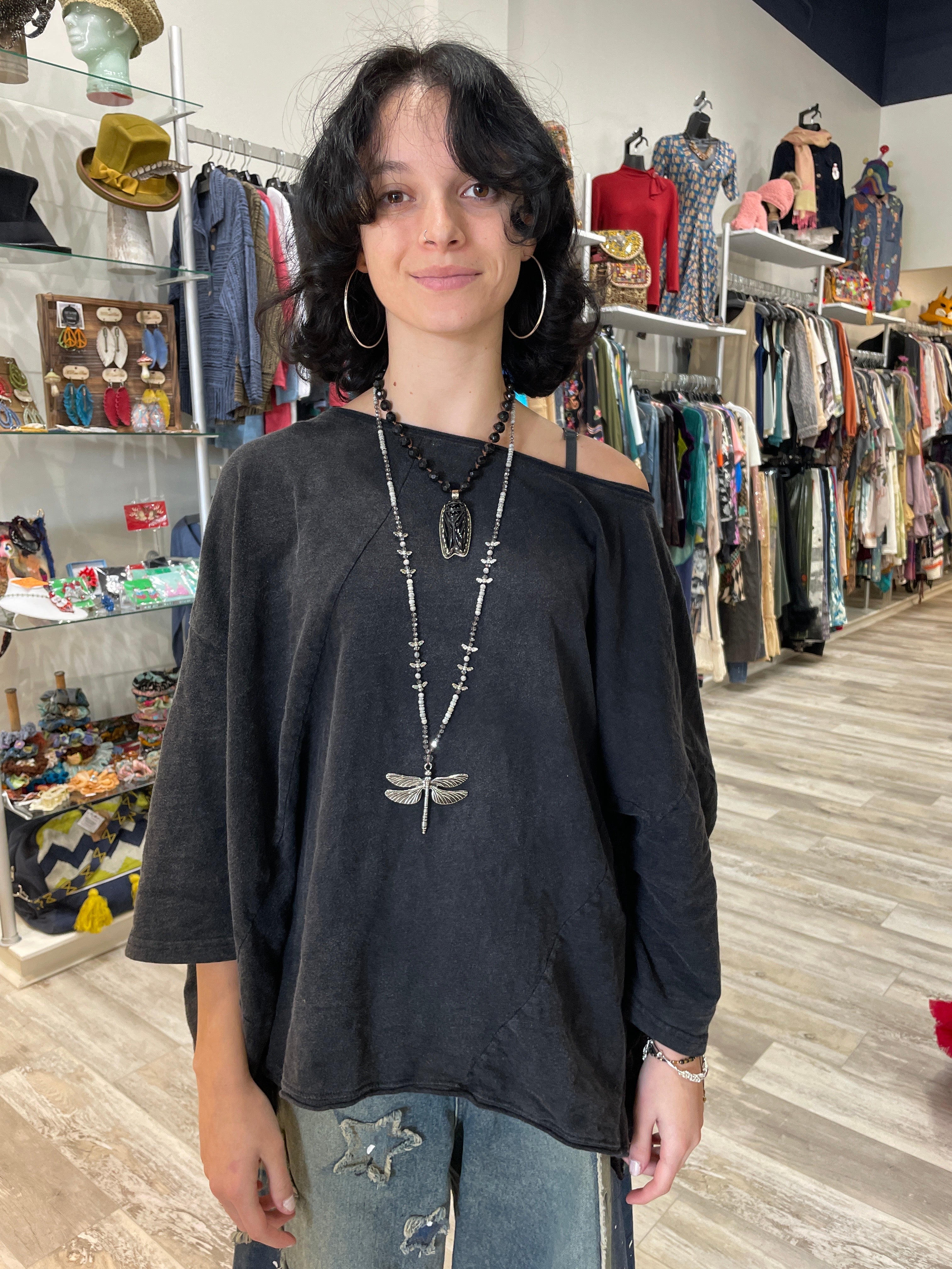 Silver Charmed Atlas Jasper Dragonfly Necklace