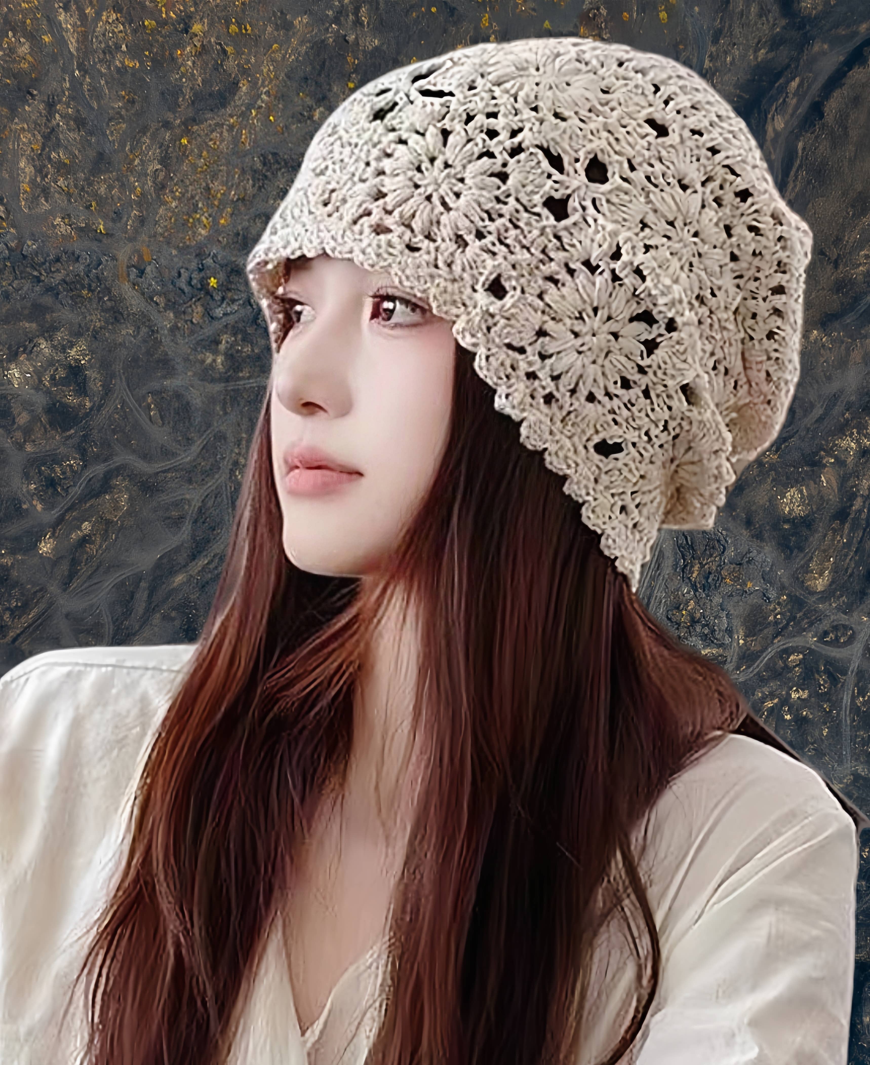 Hand-Crocheted Vintage Slouchy Beanie with Floral Design Robin Boutique