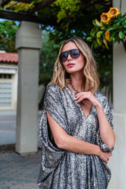Gunmetal Nouveau Sequin Caftan