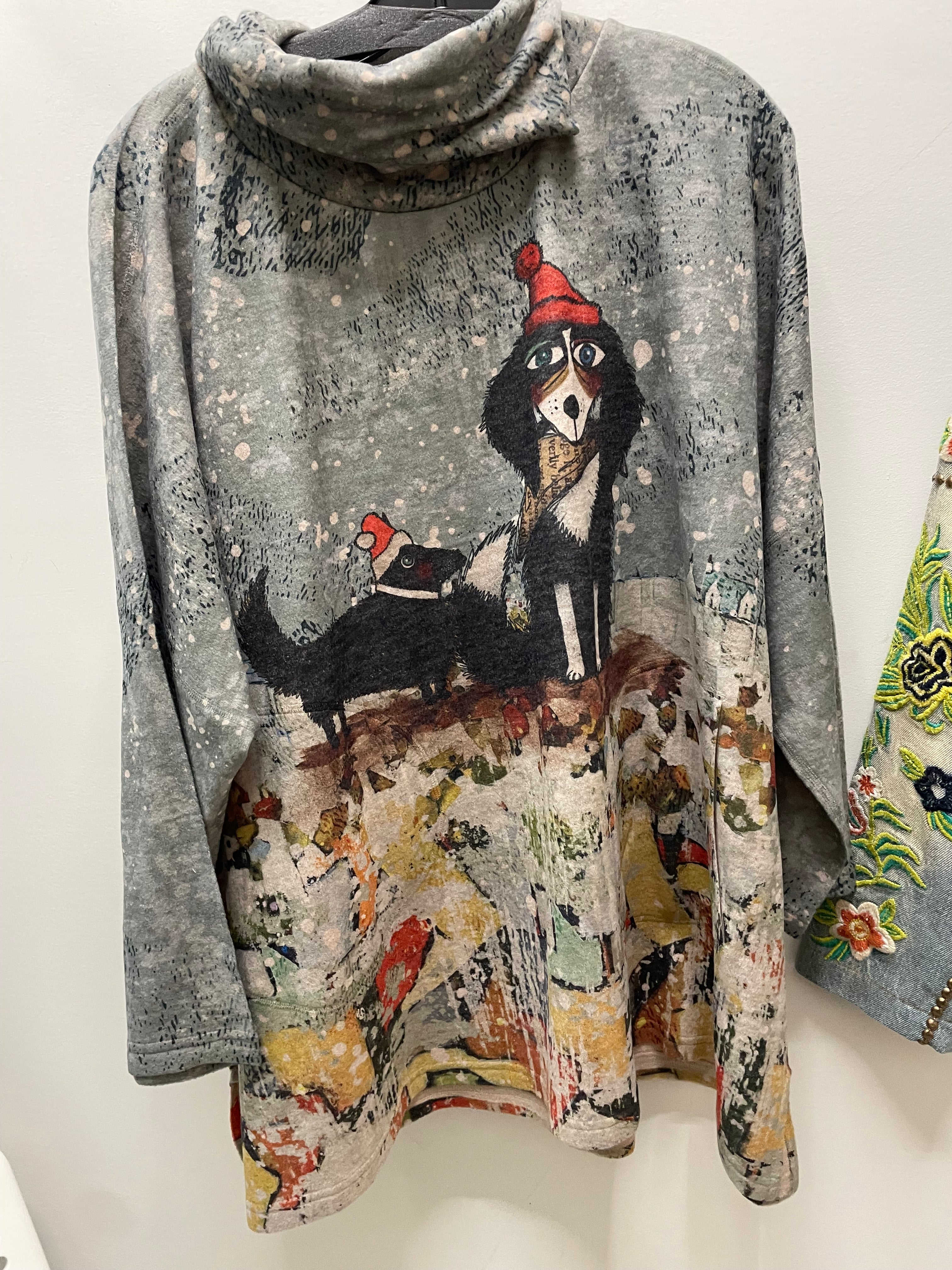 Dolman Sleeve Cowl Pullover in Howliday Greetings Print by Inoah