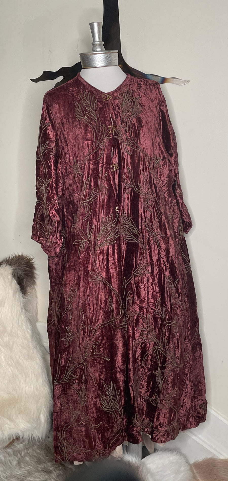 Embroidered Velvet Duster in Plum by Paper Lace
