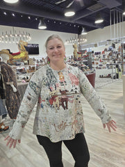 Quilted A-Line Pullover in Holiday Joy Print by Inoah