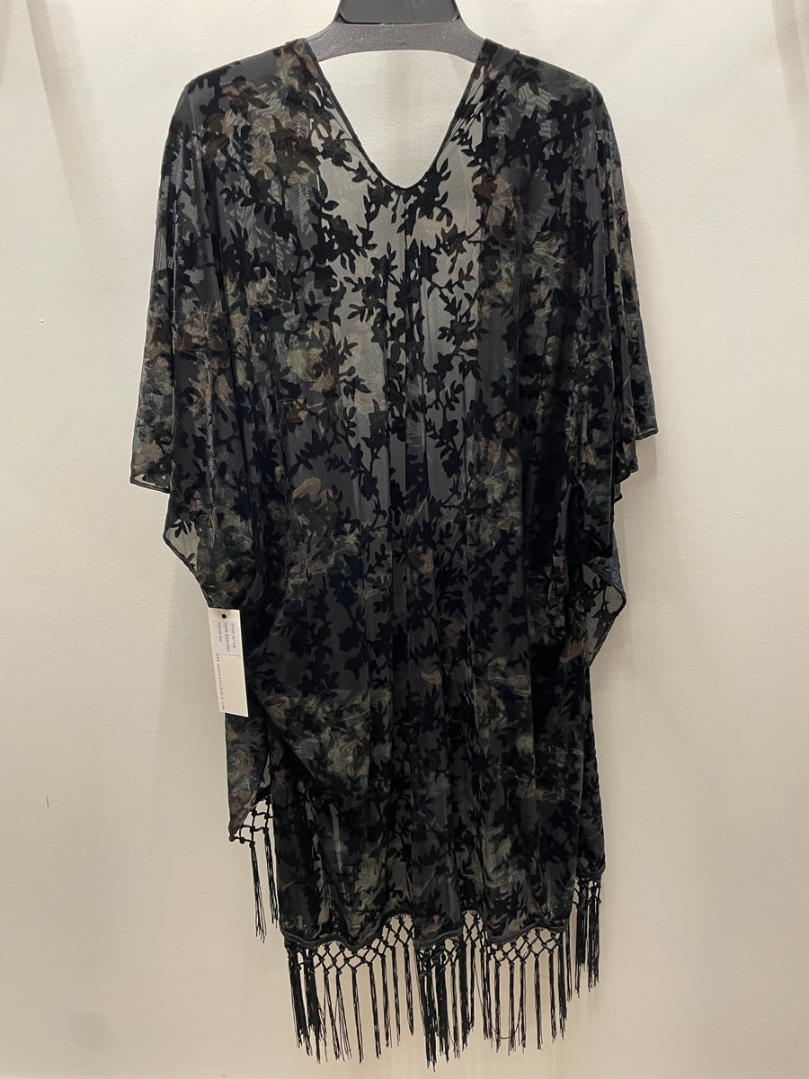 Burnout Velvet Fringe Kimono by Paparazzi