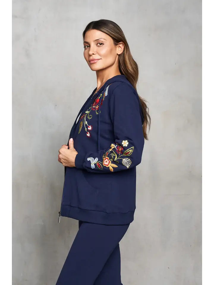 French Terry Embroidered Zip Hoodie by Paparazzi