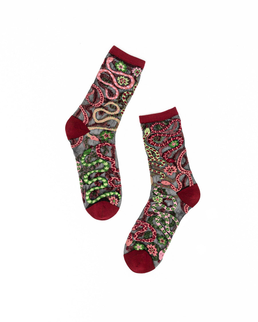 Serpentine Floral Black Sheer Crew Sock Robin Boutique