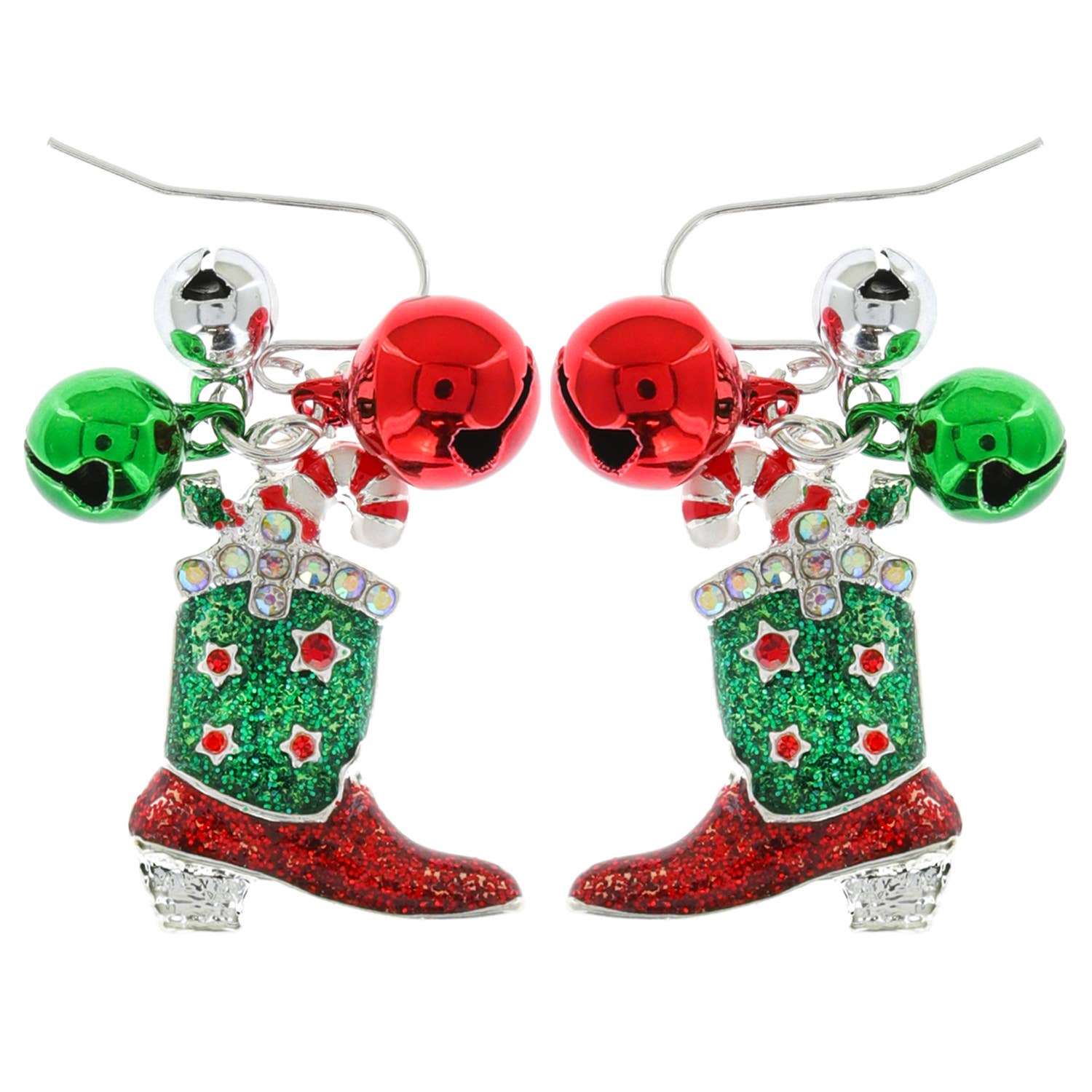 Jingle Bells Enamel Christmas Western Boots Earrings Robin Boutique