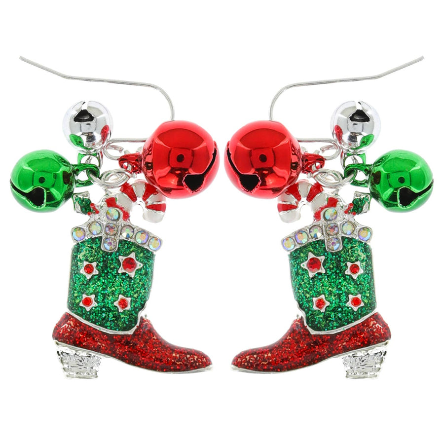 Jingle Bells Enamel Christmas Western Boots Earrings Robin Boutique