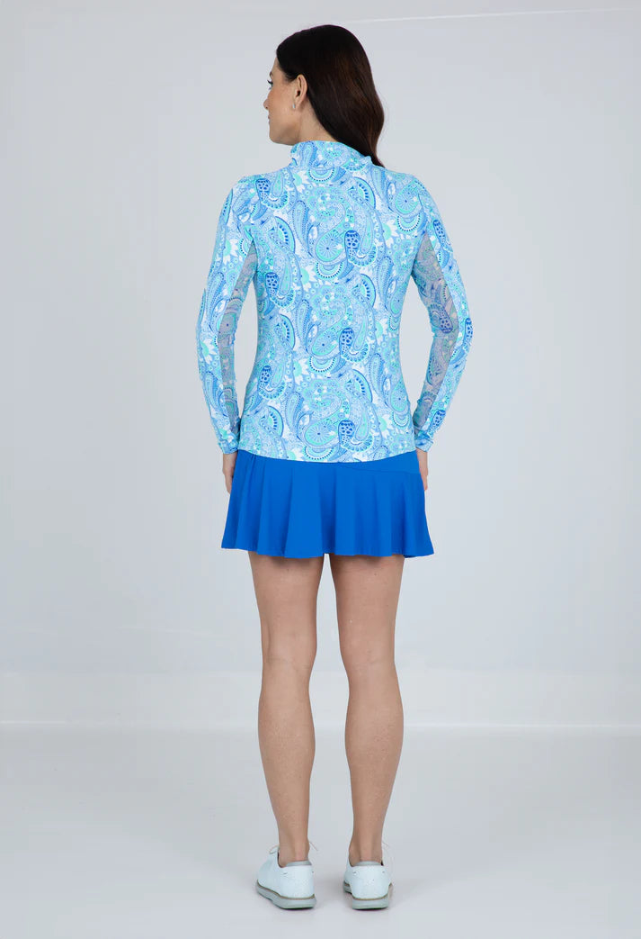 Gloria Print Long Sleeve Mock Neck Polo in Peri/Jade