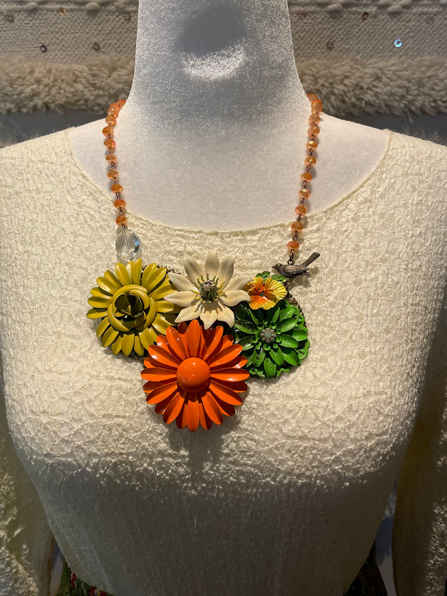 Orange Daisy Cluster Necklace by Gina