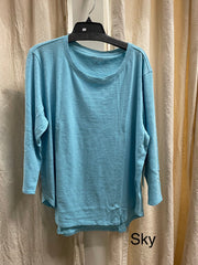 Solid Cotton Slub 3/4 Sleeve High-Low Tee by Escape