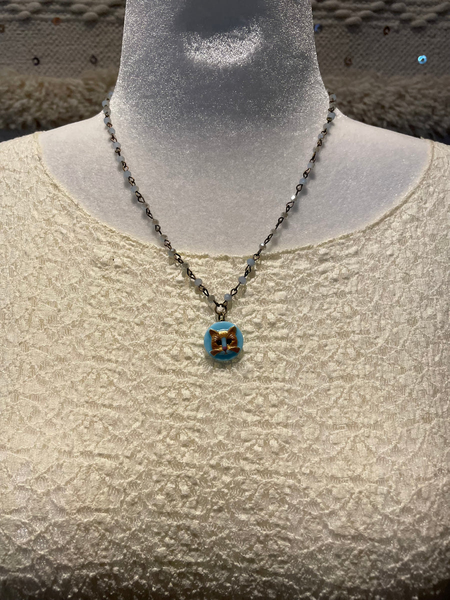 Vintage Cat Button Cameo Necklace by Gina