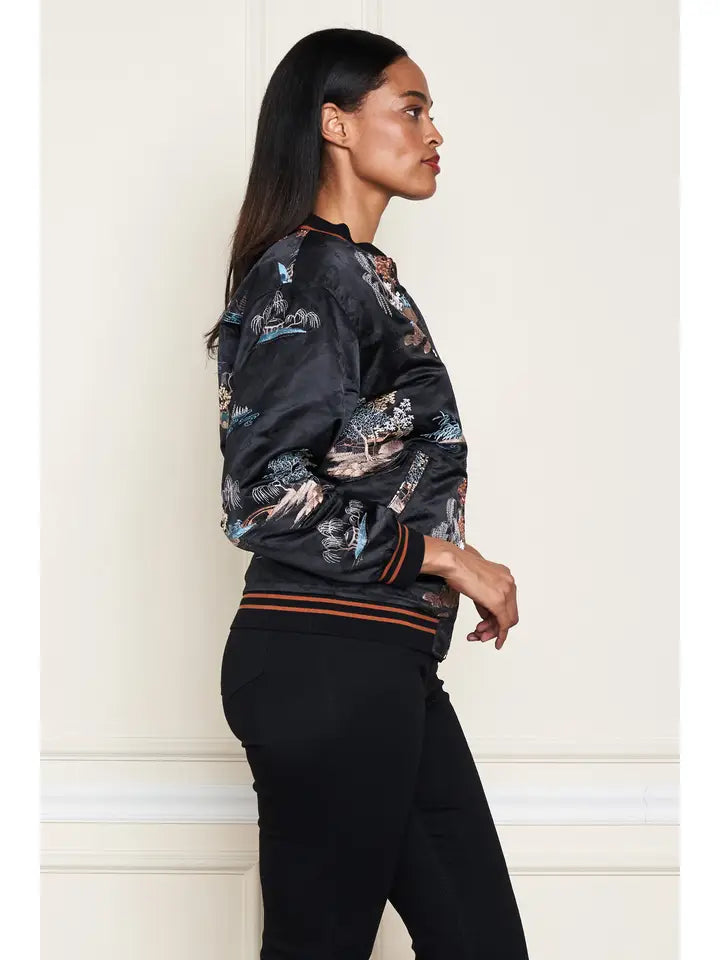 Satin Jacquard Embroidered Bomber Jacket by Paparazzi