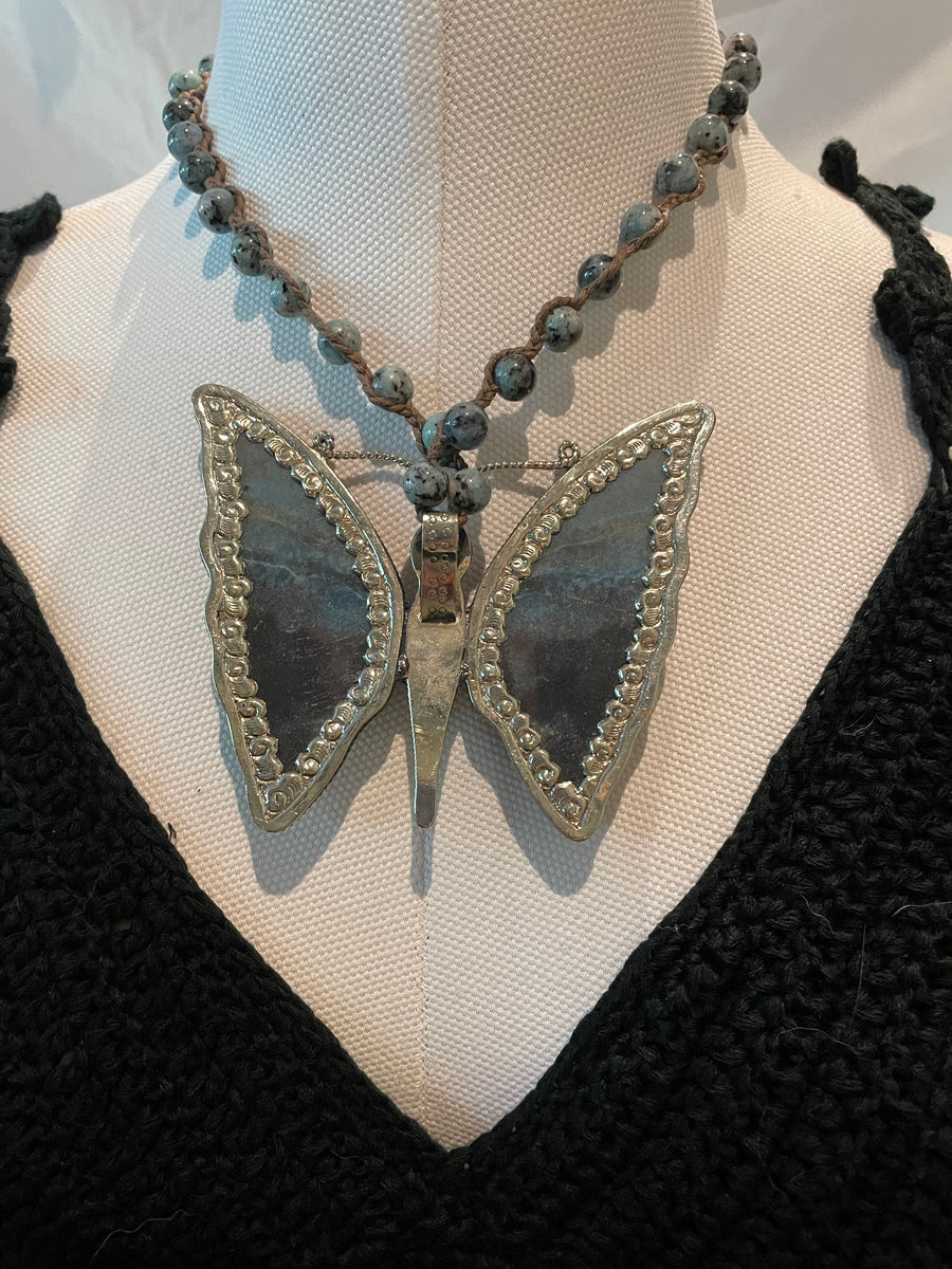Carved Fluorite Butterfly Short Necklace