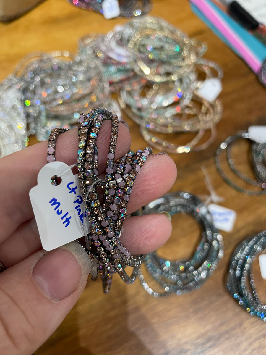 Rhinestone Tennis Stretch Bracelets on Black Silver