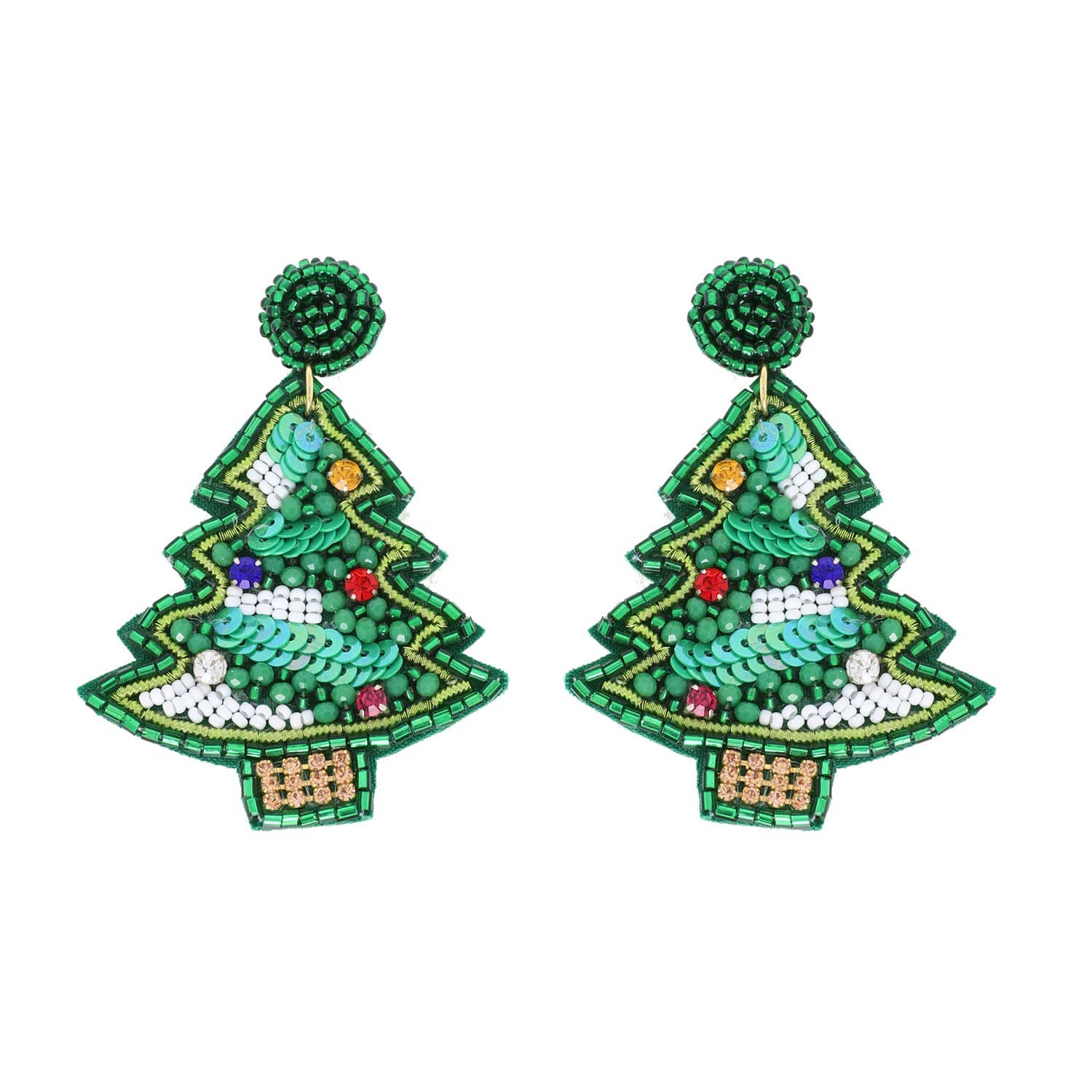 Jeweled Beaded Embroidery Christmas Tree Earrings Robin Boutique