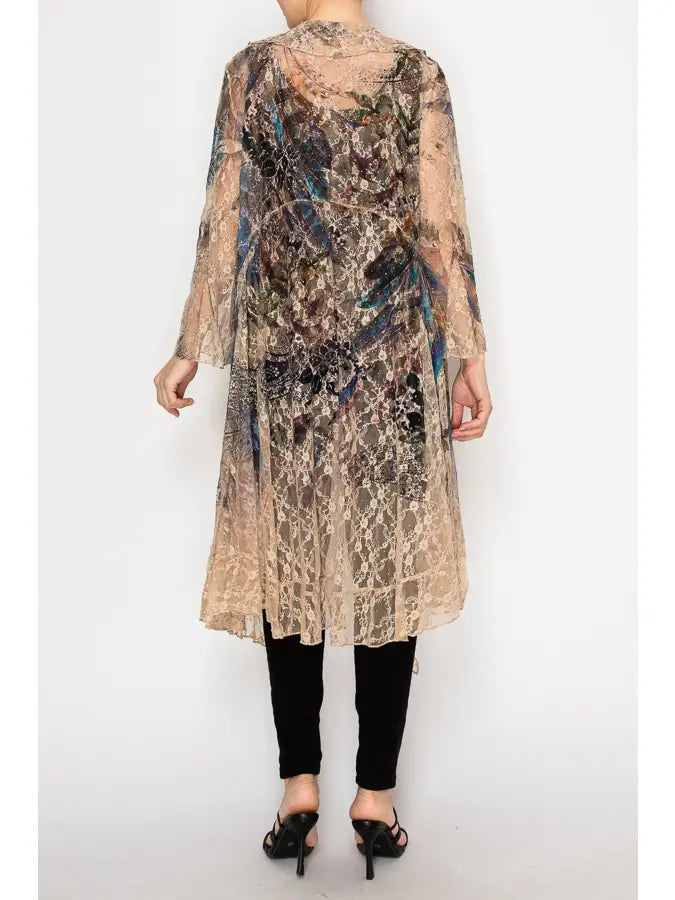 All Lace Sparkle Long Cardigan in Feathers by Origami