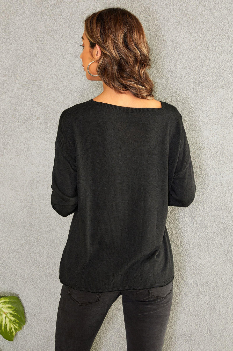 Mineral Wash Long Sleeve Knit Sweater in Black by Venti6 28020-S22 ...