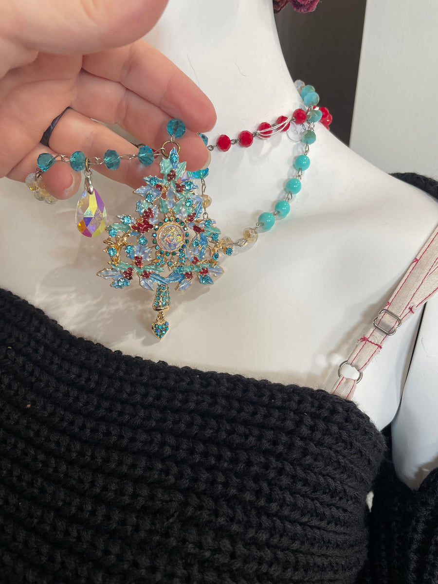 Crystal Christmas Tree Necklace in Blue by Gina