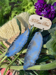 Hand-cut Periwinkle Leather Feather Earrings Robin Boutique