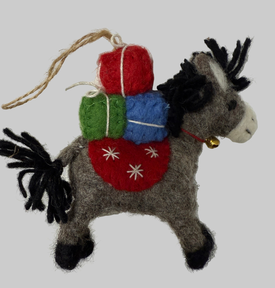 Wool Felt Christmas Ornament- Donkey Carrying Presents Robin Boutique