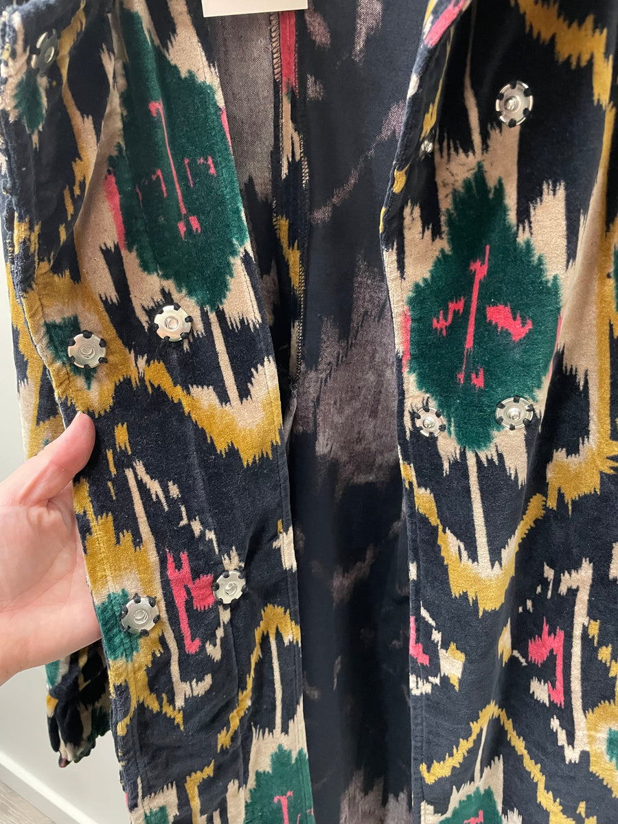 Ikat Velvet Knee Length Jacket by Paper Lace Robin Boutique