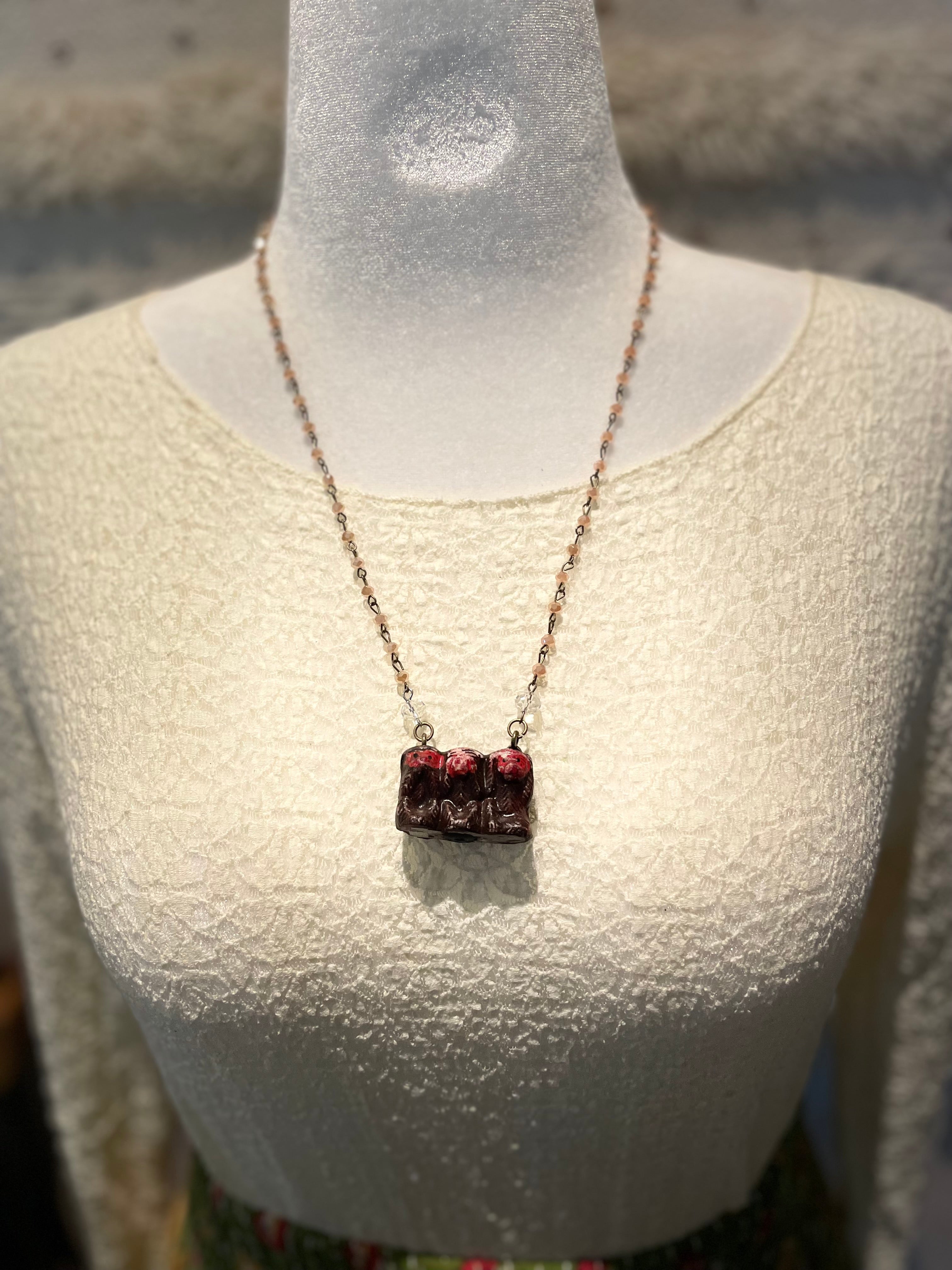 Hear, See, Say No Evil Monkey Necklace by Gina