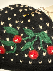 Cherries Noir Knit Beanie By Many Hands Robin Boutique