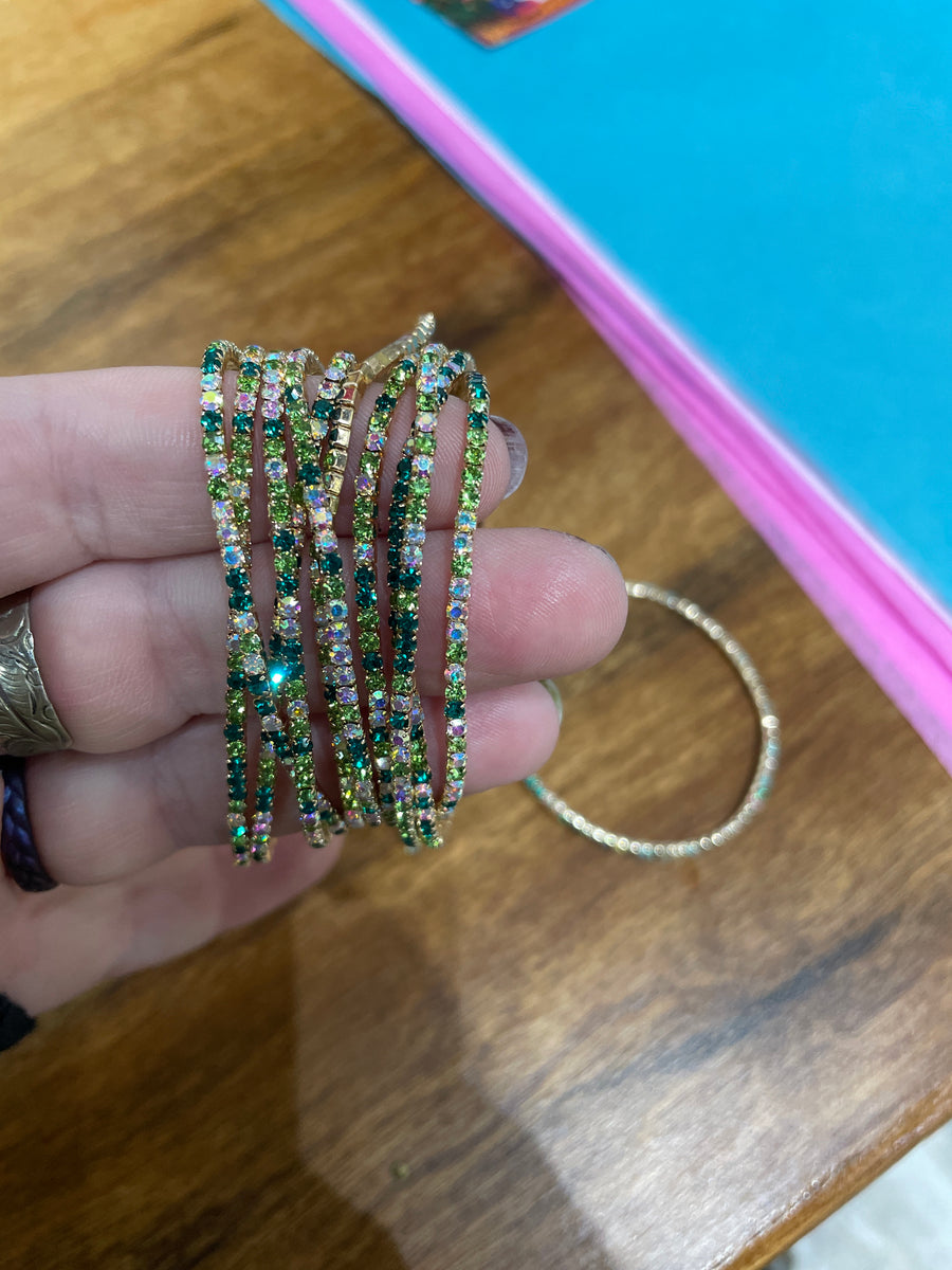 Rhinestone Tennis Stretch Bracelets on Gold