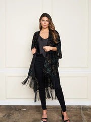 Burnout Velvet Fringe Kimono by Paparazzi
