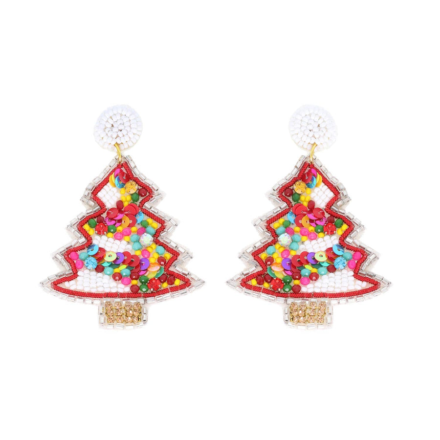 Jeweled Beaded Embroidery Christmas Tree Earrings Robin Boutique