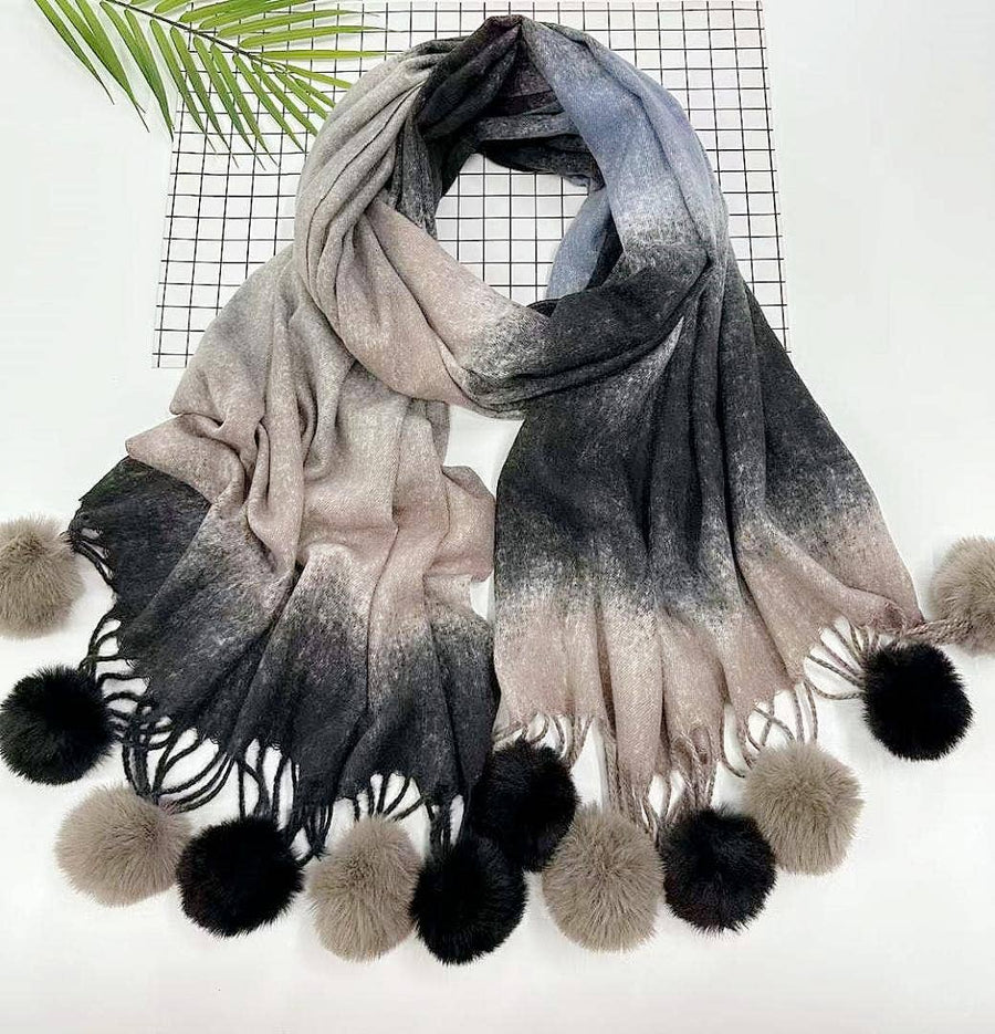 Ombré Pompom-Detailed Shawl/Scarf Robin Boutique