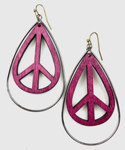 Dyed Wood Peace Sign Earrings