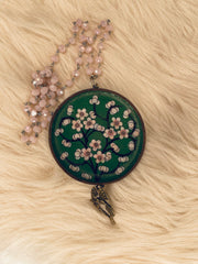 Mini Porcelain Plate in Green Rose Necklace by Gina