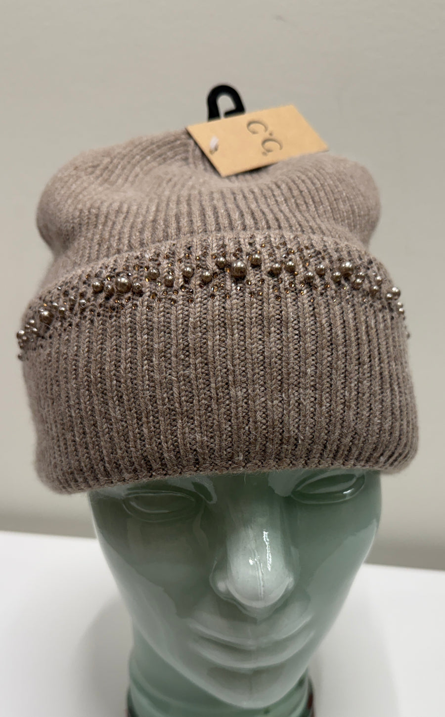 C.C. Beanie Pearl & Rhinestone Angora Cuff Beanie Robin Boutique