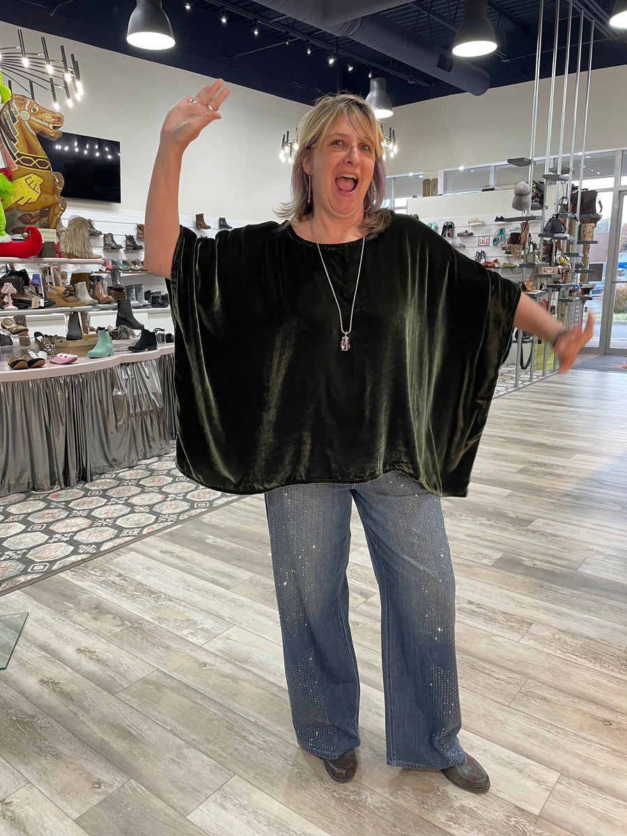 Olive Silk Velvet Scarf Top