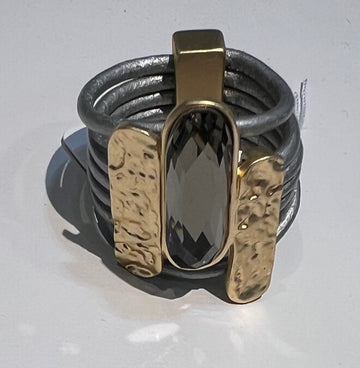 Escape From Paris Stunning Leather and Stone Ring