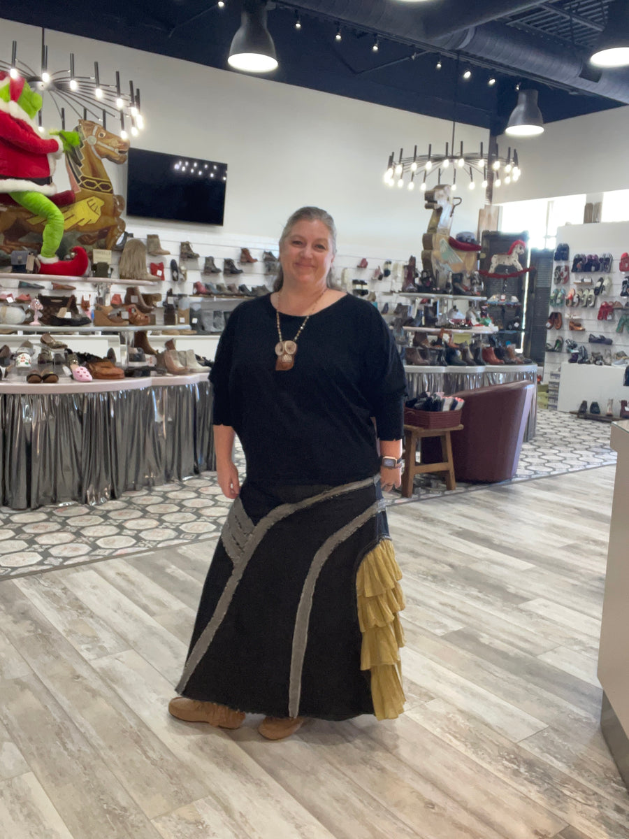 Midnight Ruffle Edge Denim Skirt by Paper Lace