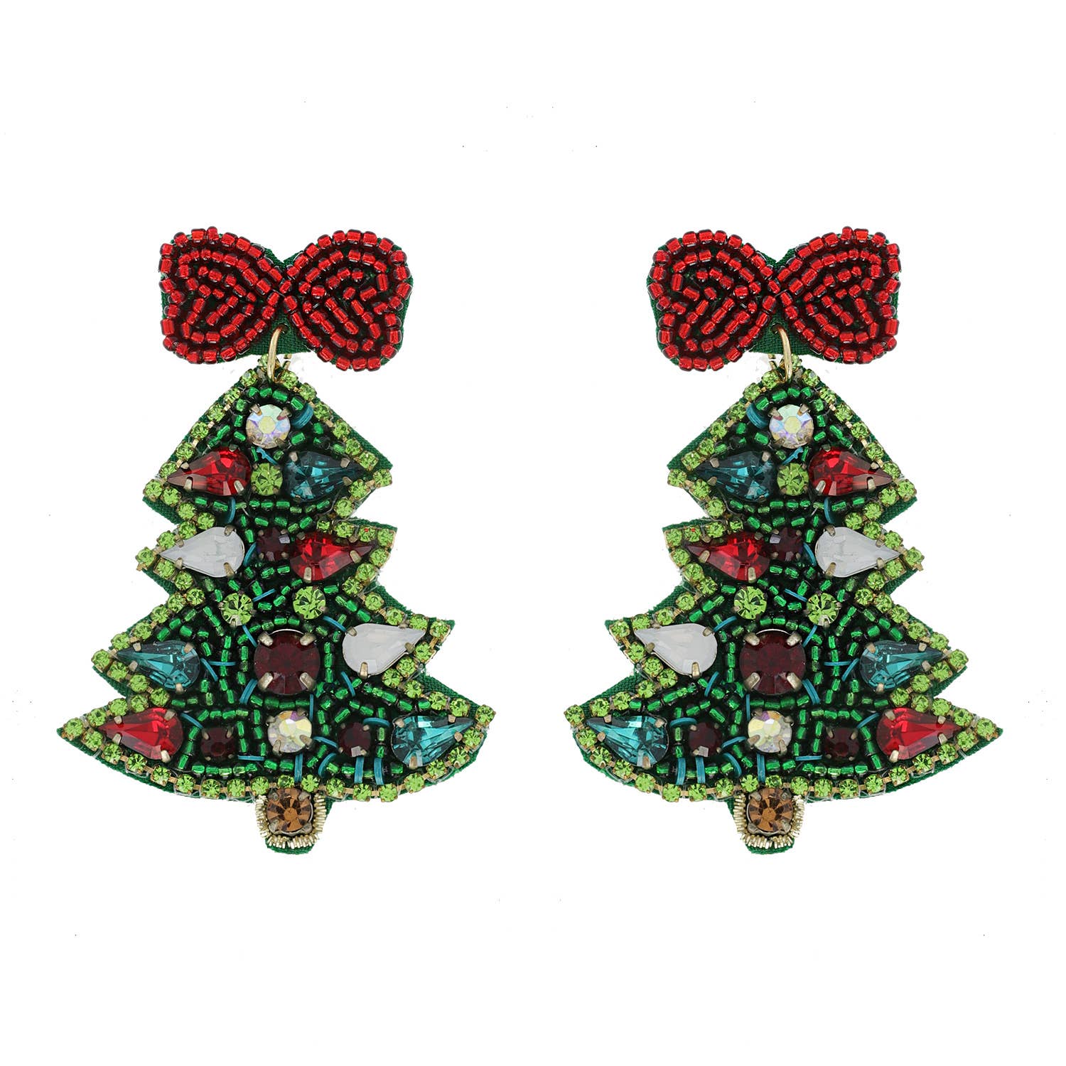 Jeweled Christmas Tree Beaded Embroidery Earrings Robin Boutique